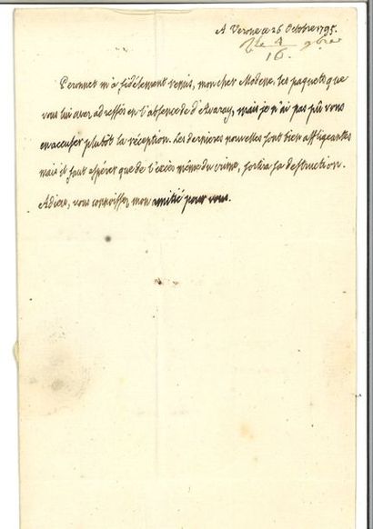 null LOUISXVIII. Lettre autographe au comte de Modène. Vérone, 26octobre 1795....